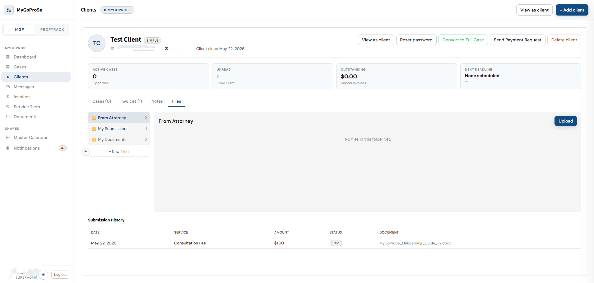 MyGoProSe admin client management panel
