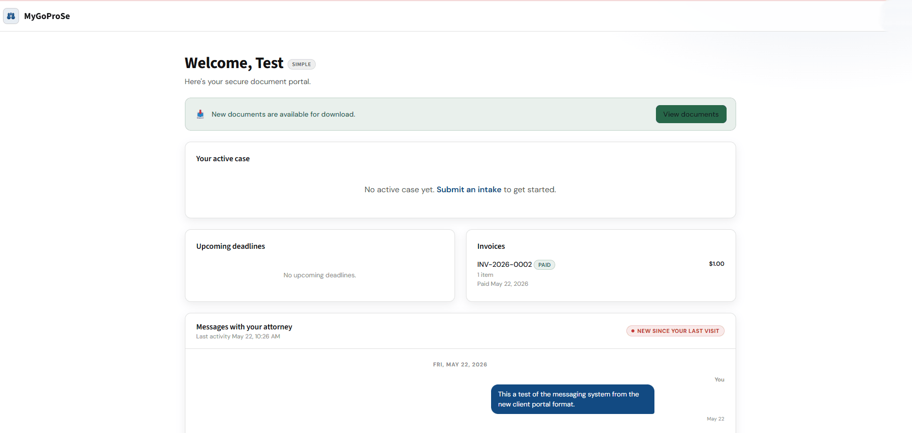 MyGoProSe client portal homepage