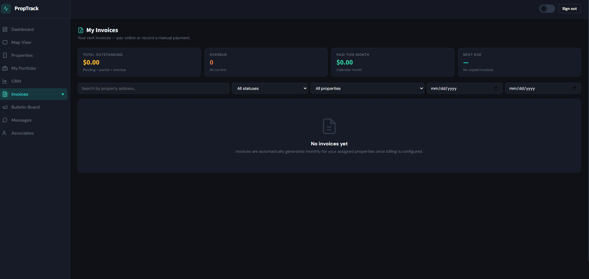 PropTrack invoices view